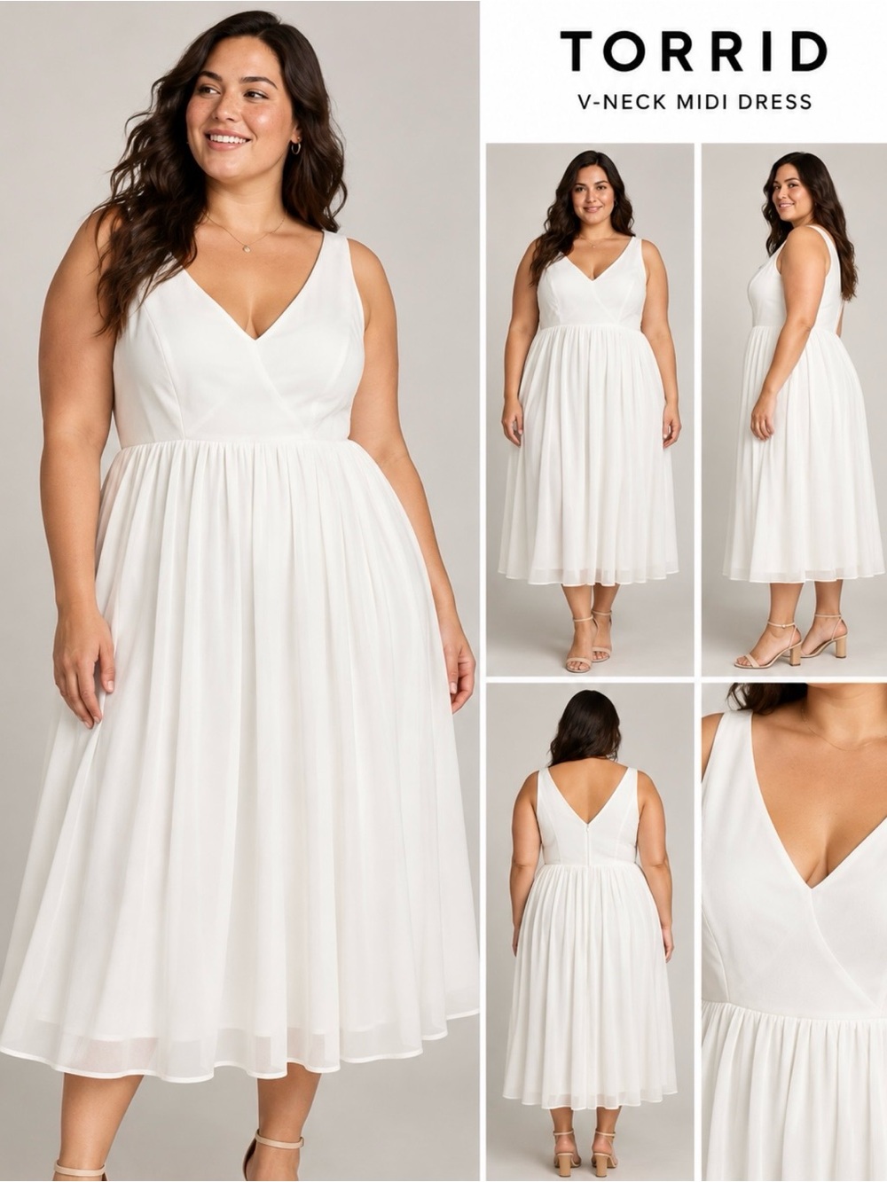Torrid White V-Neck Midi wedding/party dress